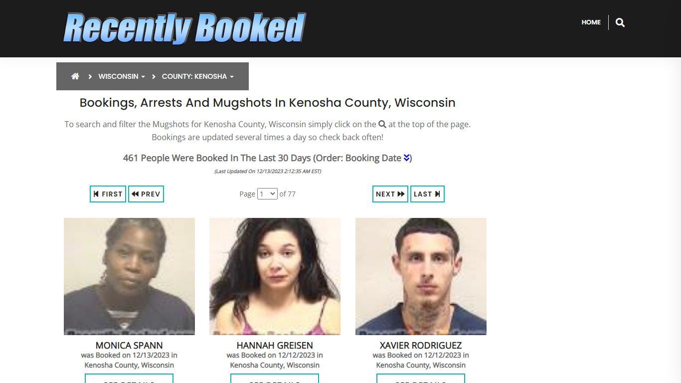 Bookings, Arrests and Mugshots in Kenosha County, Wisconsin