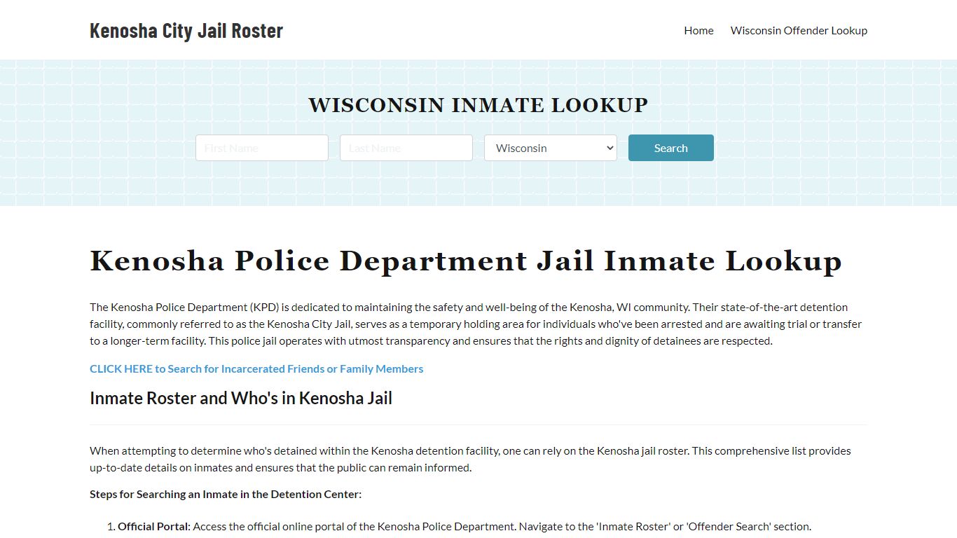 Kenosha Police Department & City Jail, WI Inmate Roster, Arrests, Mugshots